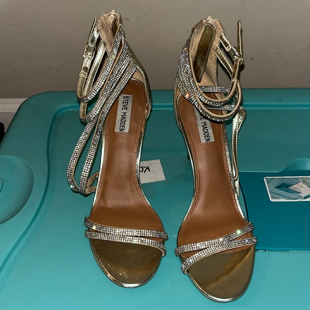 Strappy Gold Rhinestone Steve Madden Heels